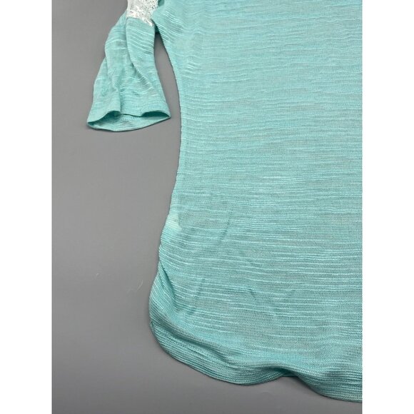 no boundaries 3/4 sleeve shirt green white lace sheer high low swoop neck m READ - Picture 8 of 12